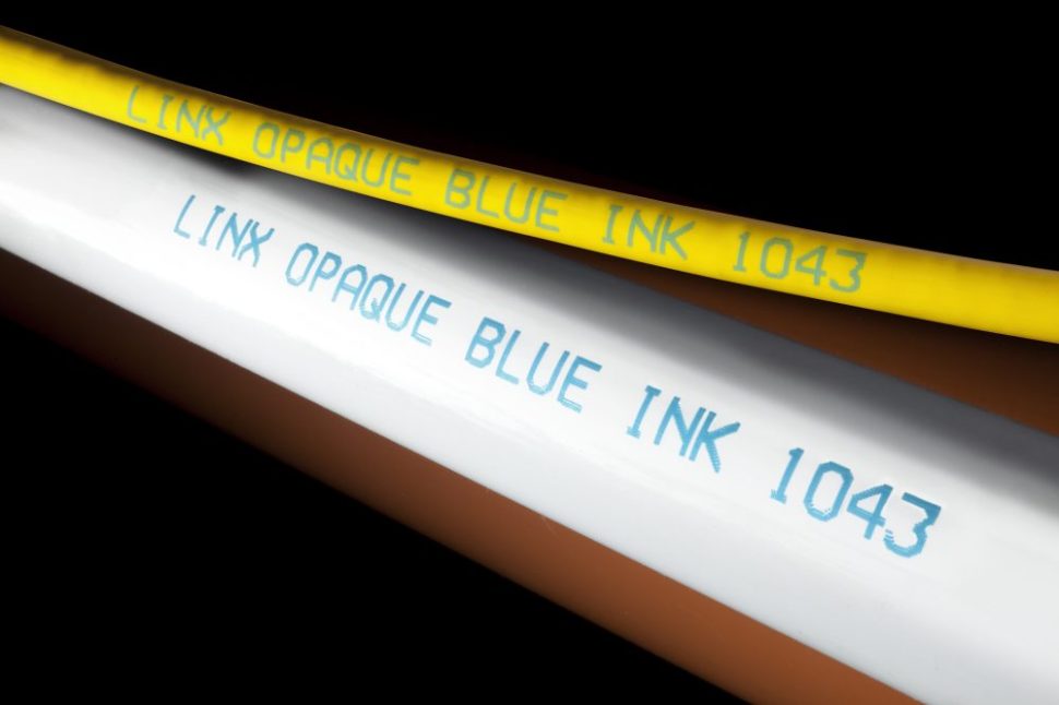Extrusion coding on plastic with blue ink Extrusion coding on plastic with blue ink